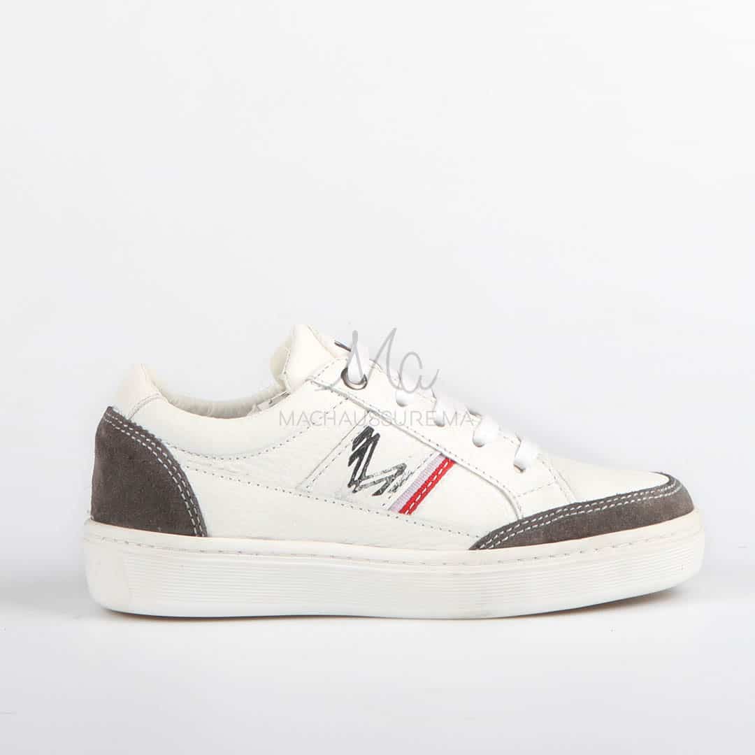 OLIVER - Baskets Enfants100% Cuir - Blanc.