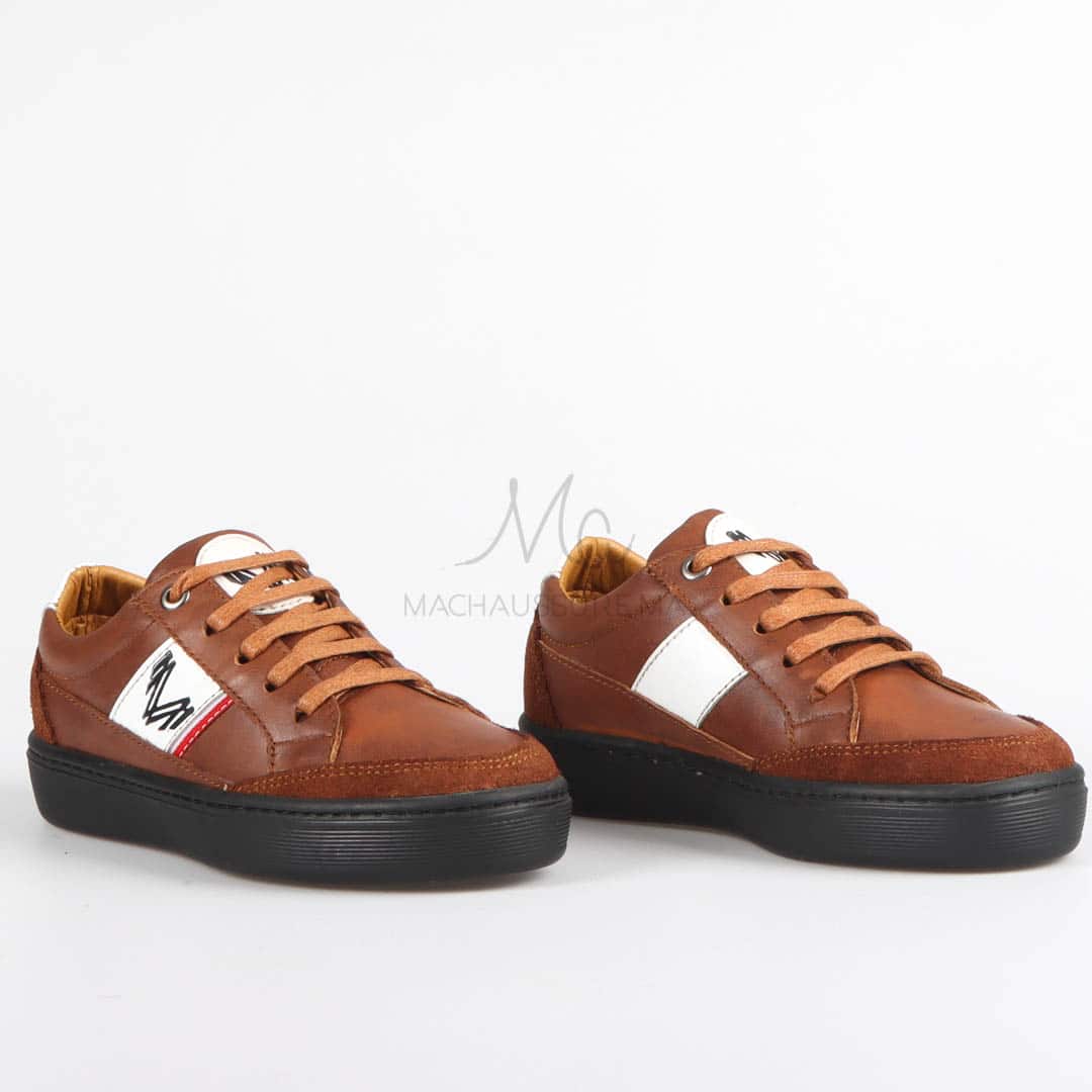 OLIVER - Baskets Enfants100% Cuir - Tabac.