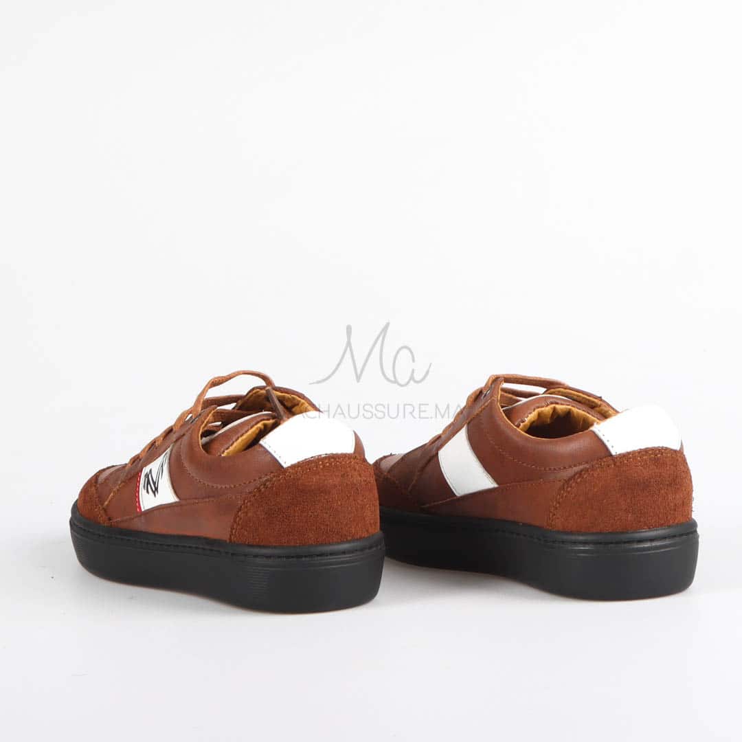 OLIVER - Baskets Enfants100% Cuir - Tabac.