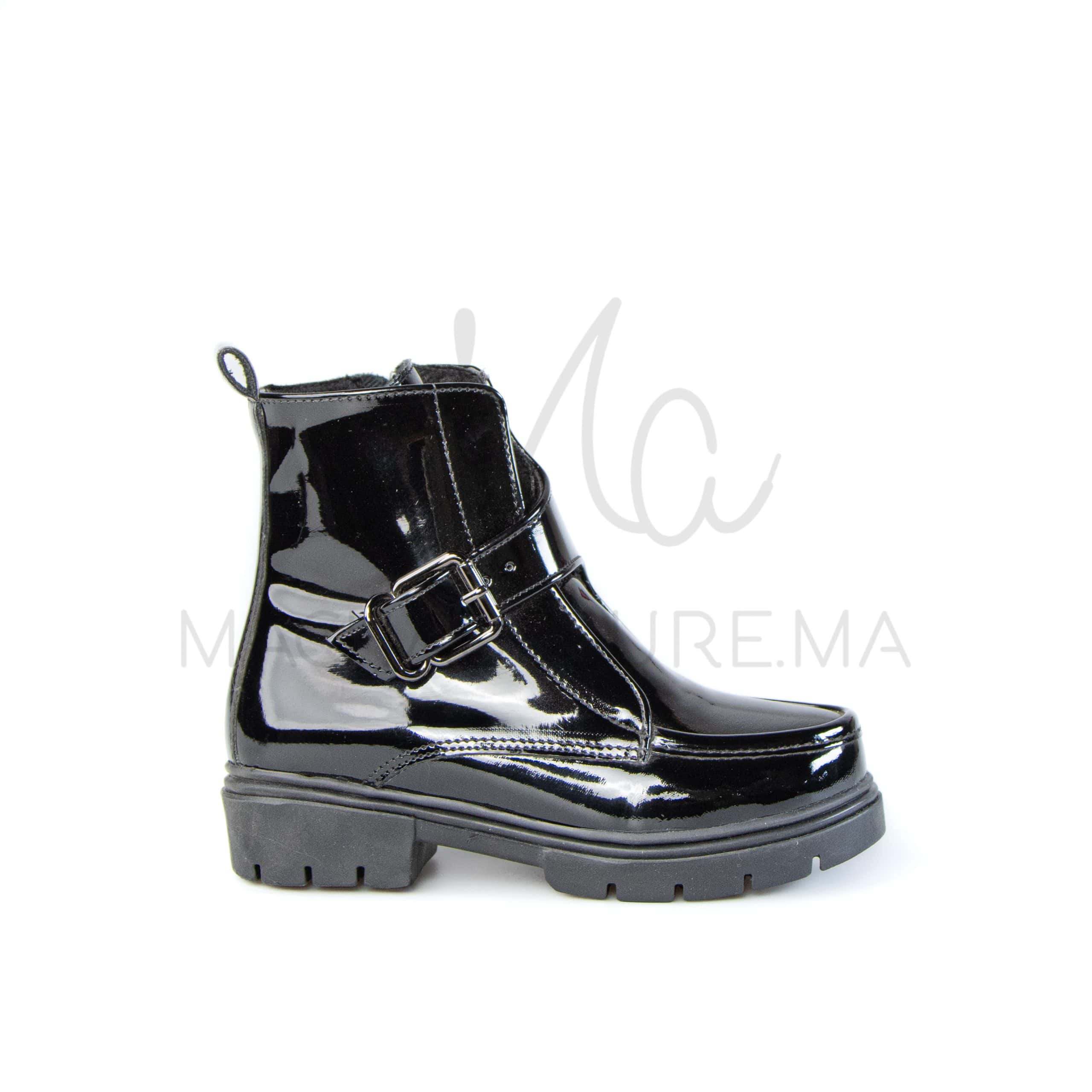 ZENIA – Bottines fille en Vernis Noir.