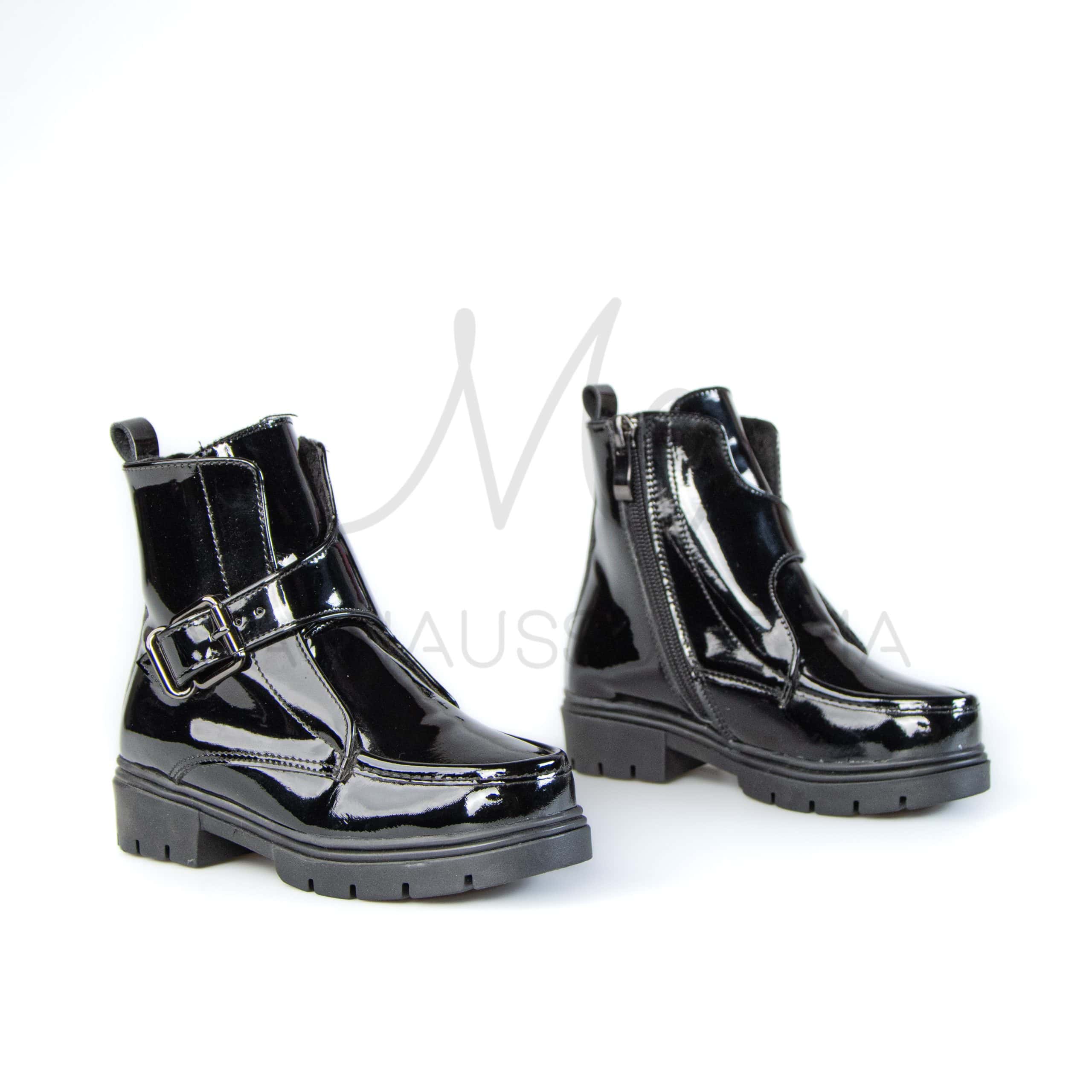ZENIA – Bottines fille en Vernis Noir.