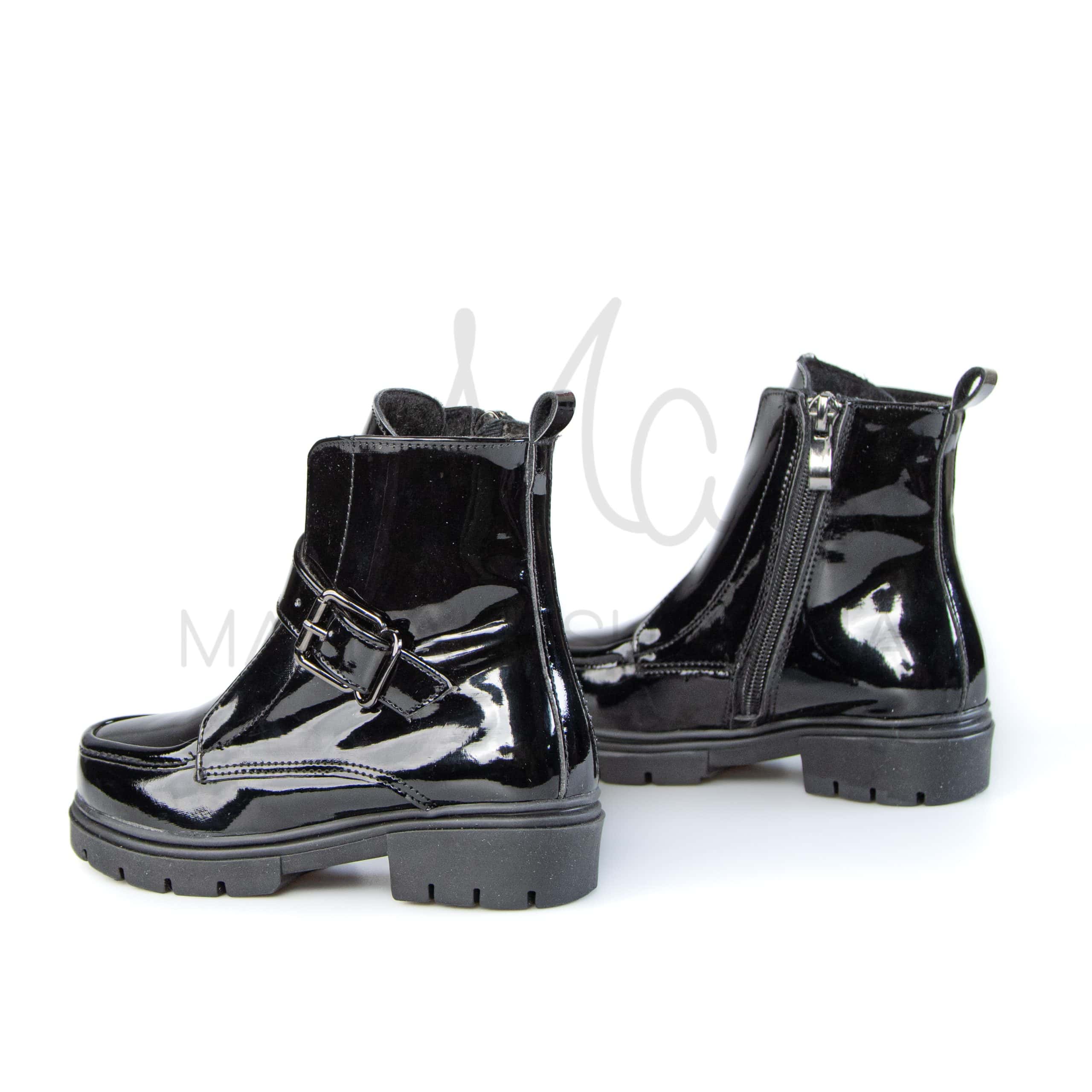 ZENIA – Bottines fille en Vernis Noir.