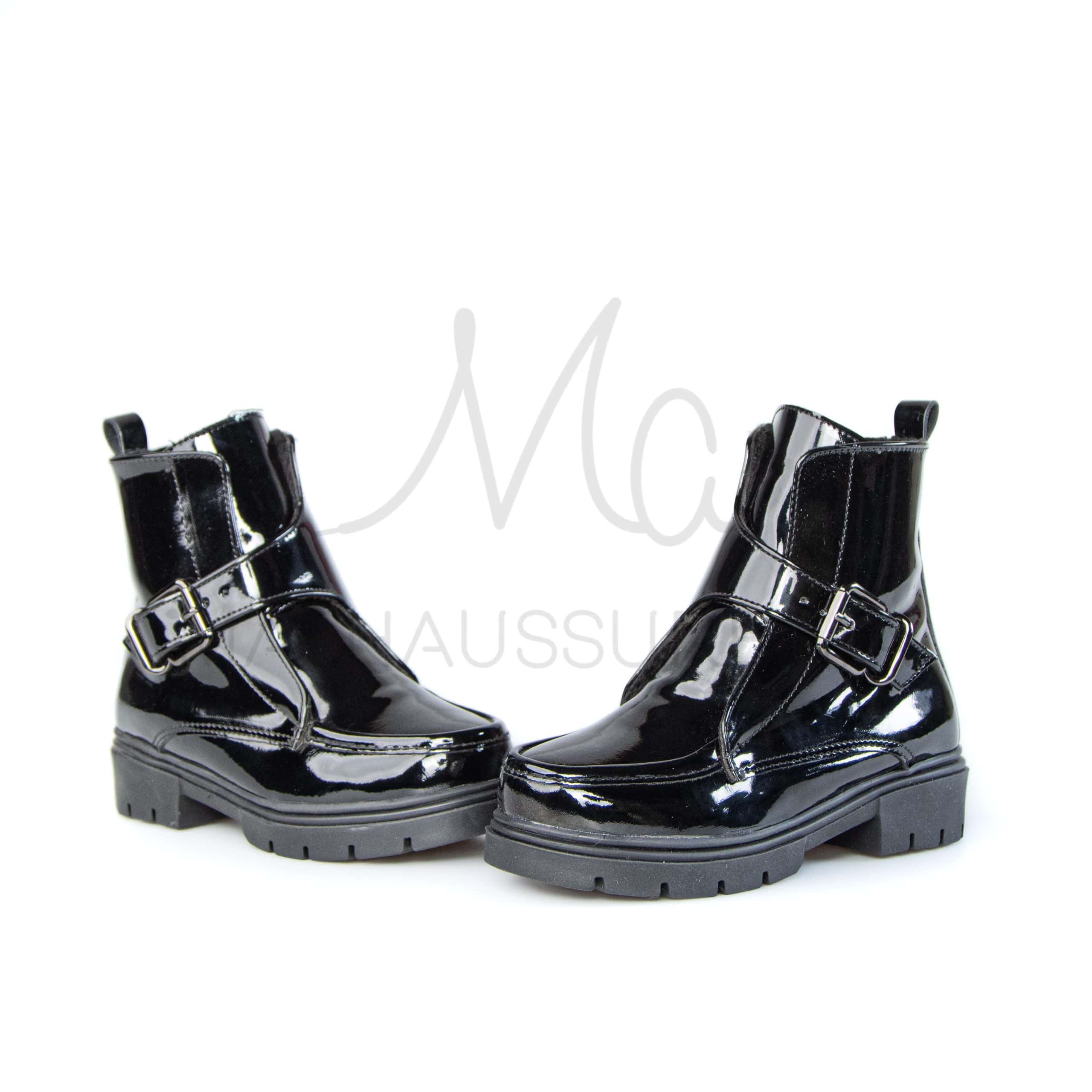 ZENIA – Bottines fille en Vernis Noir.