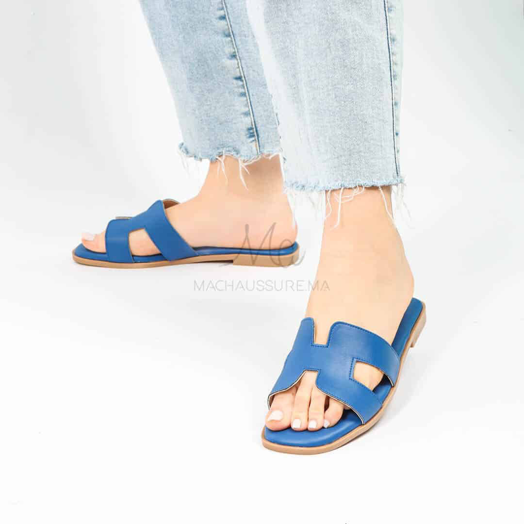 IRENE - Sandales Plates en Bleu Roi.