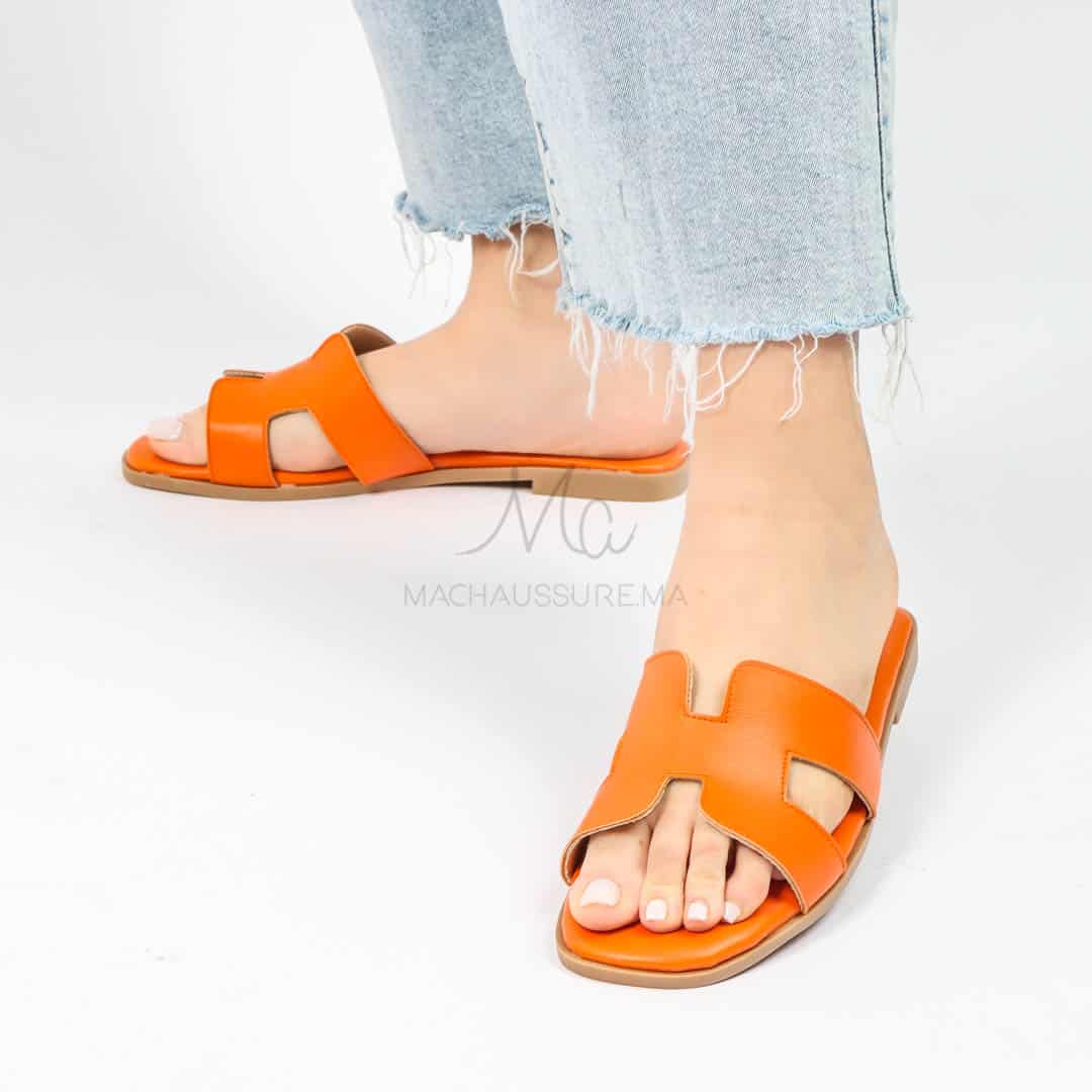 IRENE - Sandales Plates en Orange.