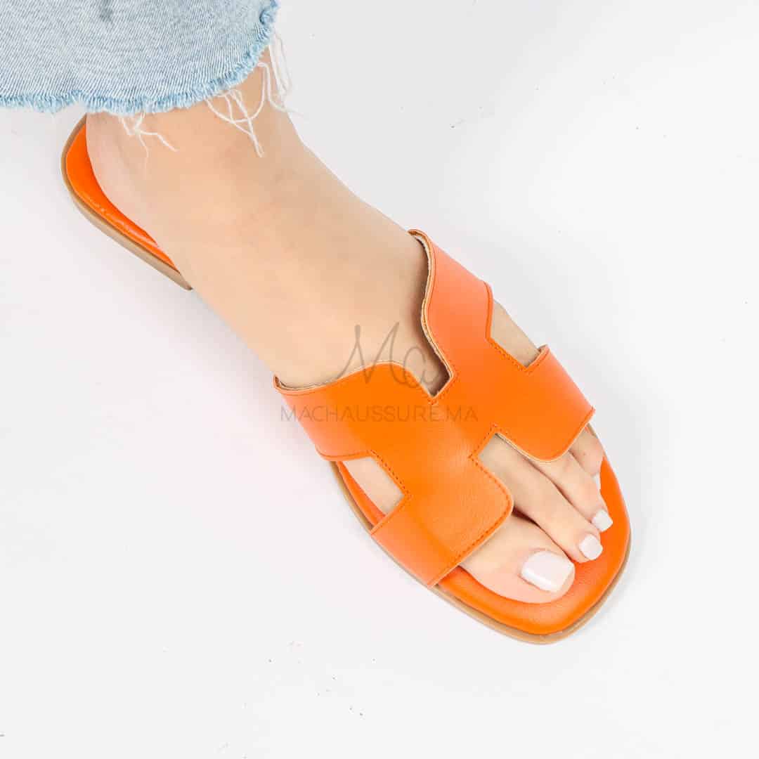 IRENE - Sandales Plates en Orange.