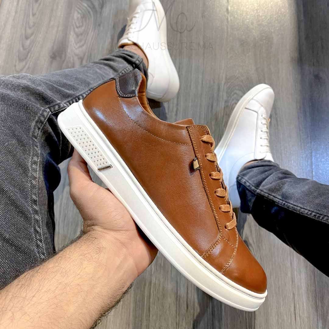 Rio Baskets Basses en cuir - Tabac.