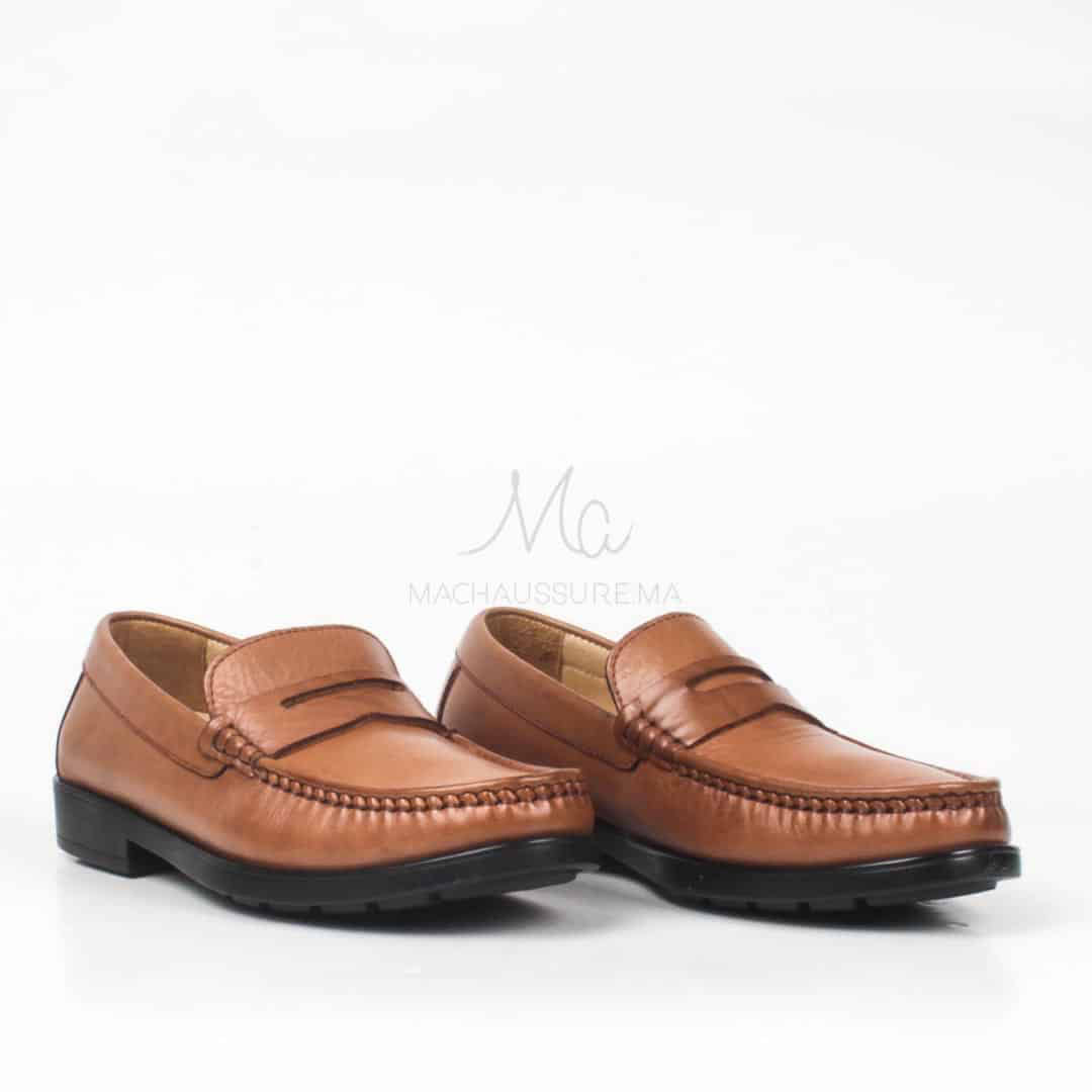 COLLEGE – Mocassins hommes 100% CUIR en Tabac.