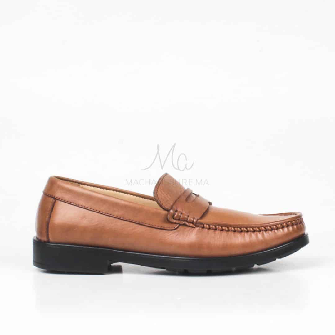 COLLEGE – Mocassins hommes 100% CUIR en Tabac.