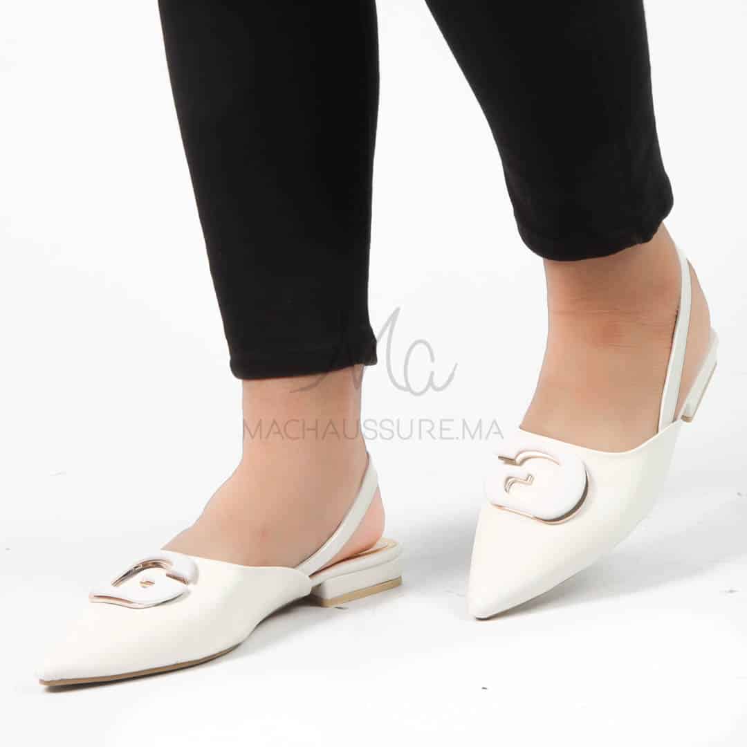 Megan - Escarpins demi talon en Blanc.