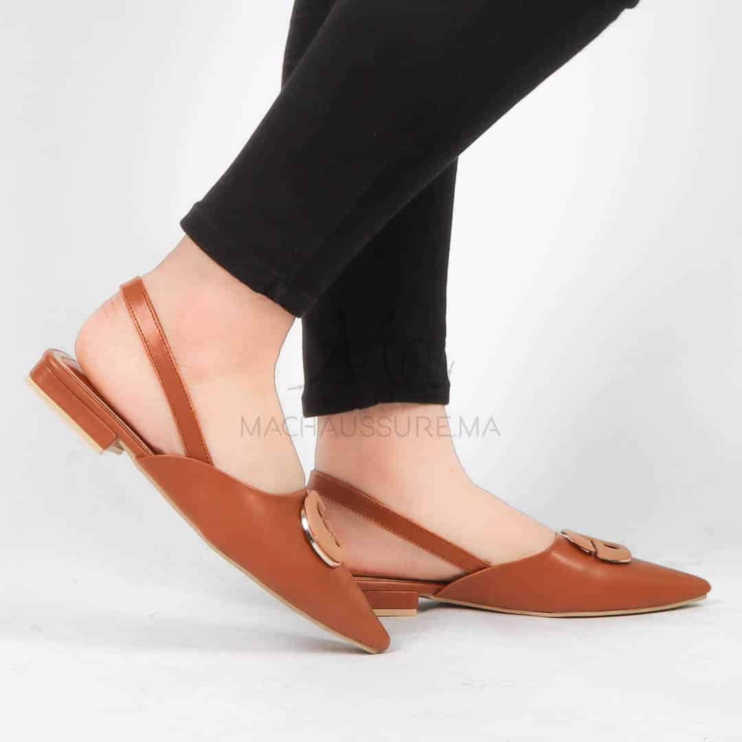 Megan - Escarpins demi talon en Tabac.