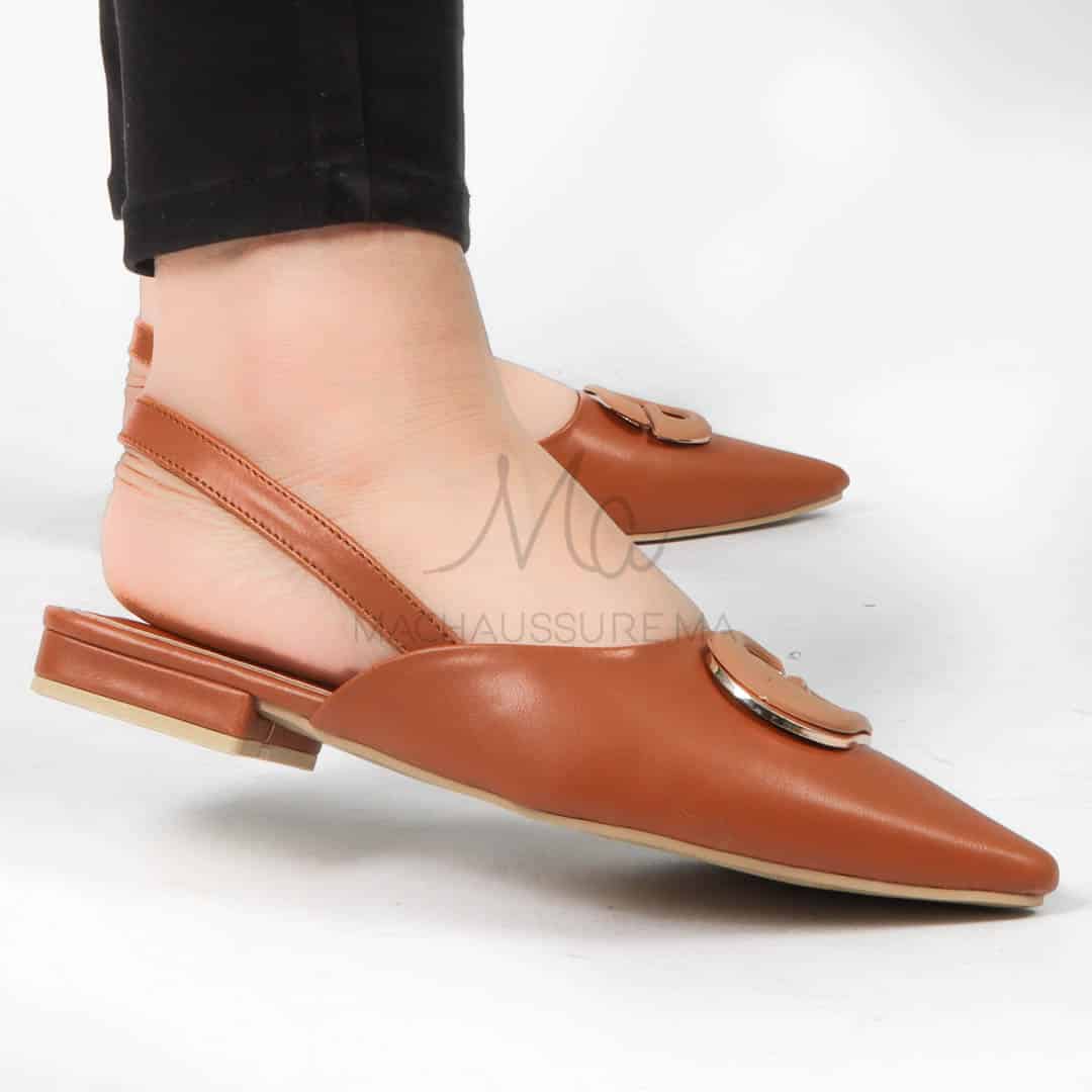 Megan - Escarpins demi talon en Tabac.
