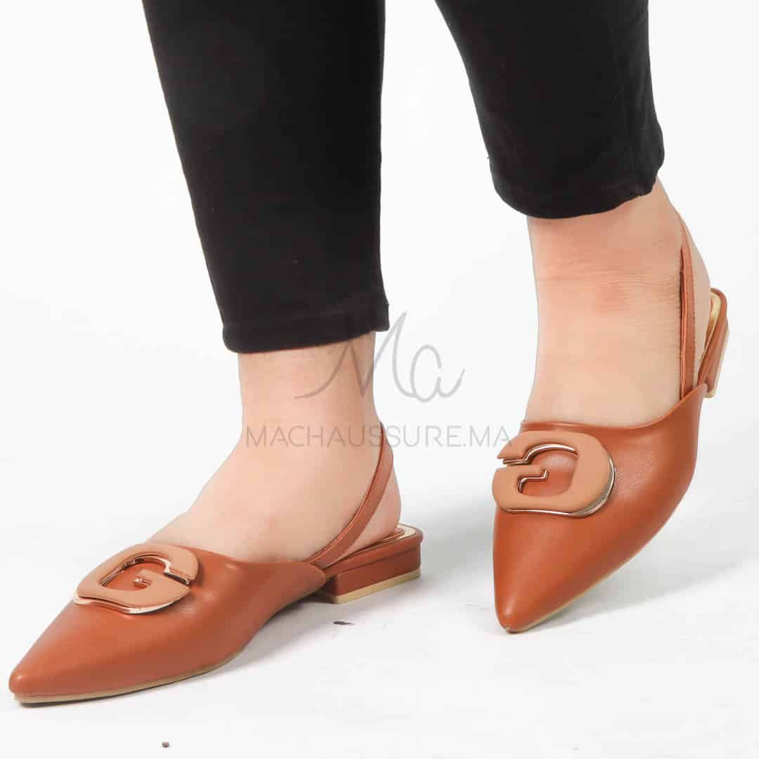 Megan - Escarpins demi talon en Tabac.