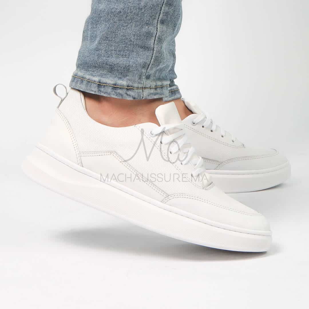 Move - Baskets basses Hommes 100% Cuir – Blanc.