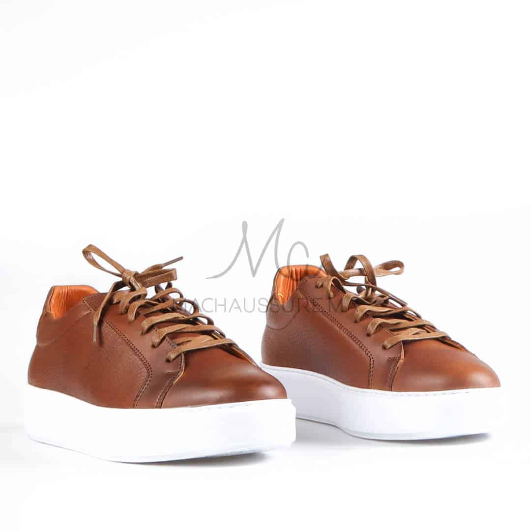 Aurelio - Baskets Hommes 100% Cuir en Tabac.