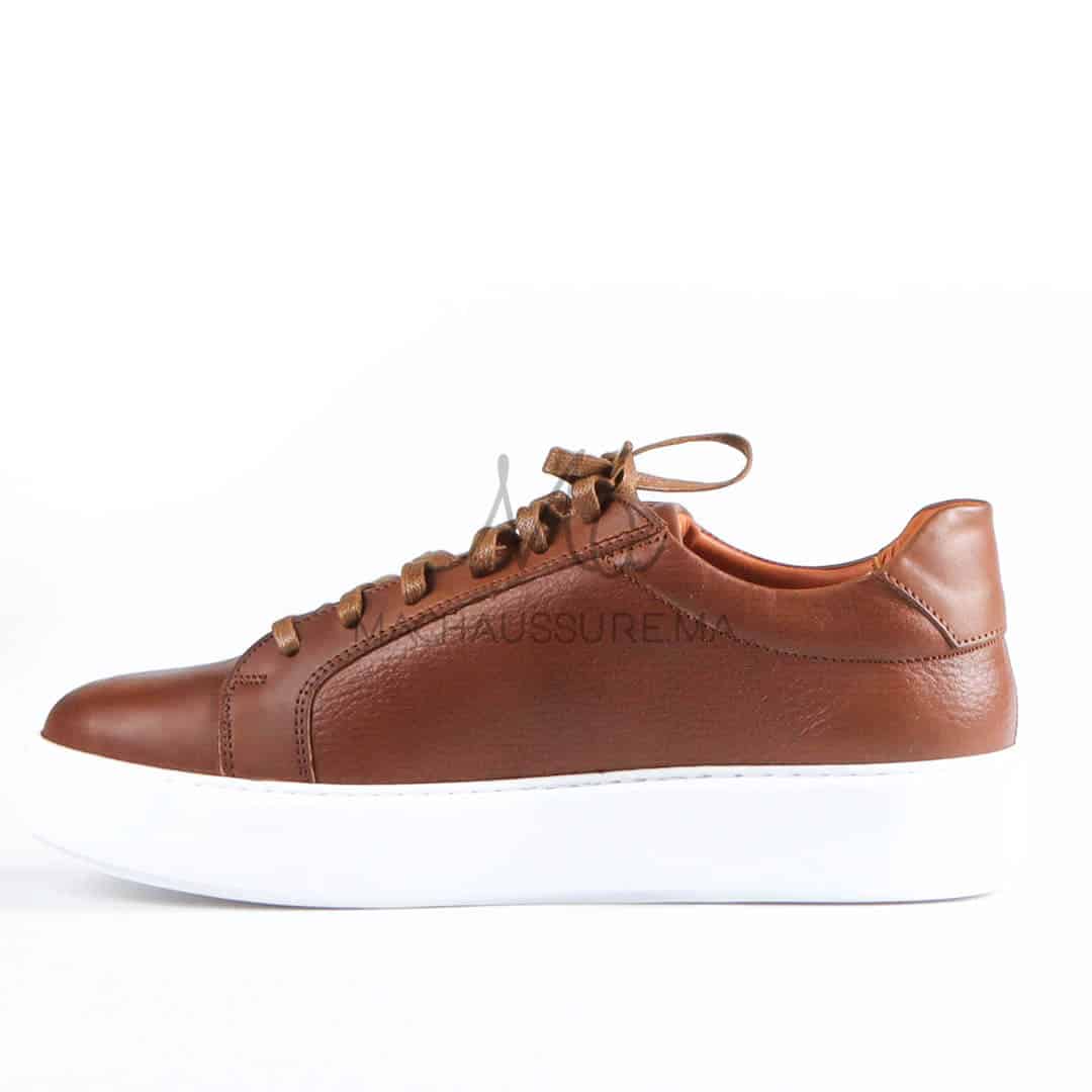 Aurelio - Baskets Hommes 100% Cuir en Tabac.