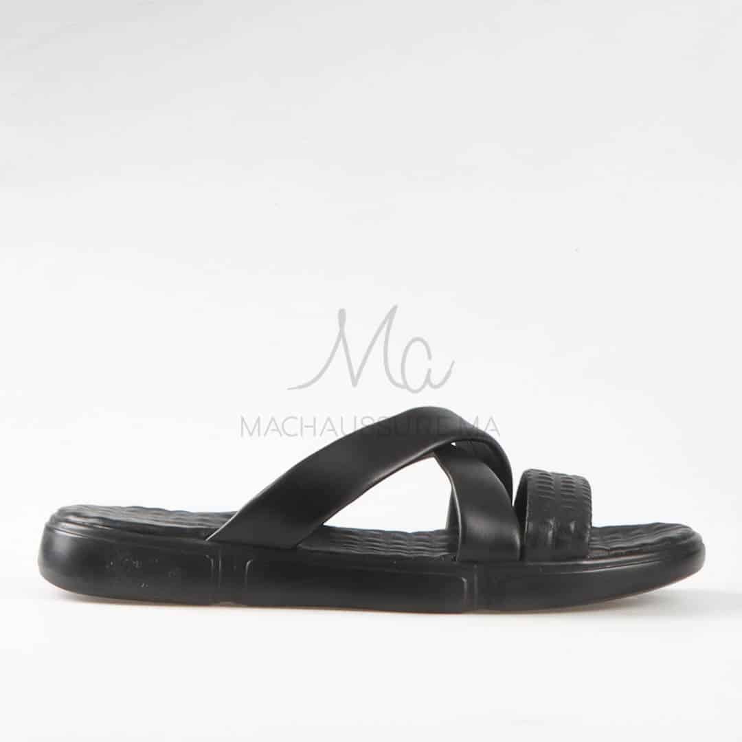 Sandales Confortables 100% Cuir en Noir.