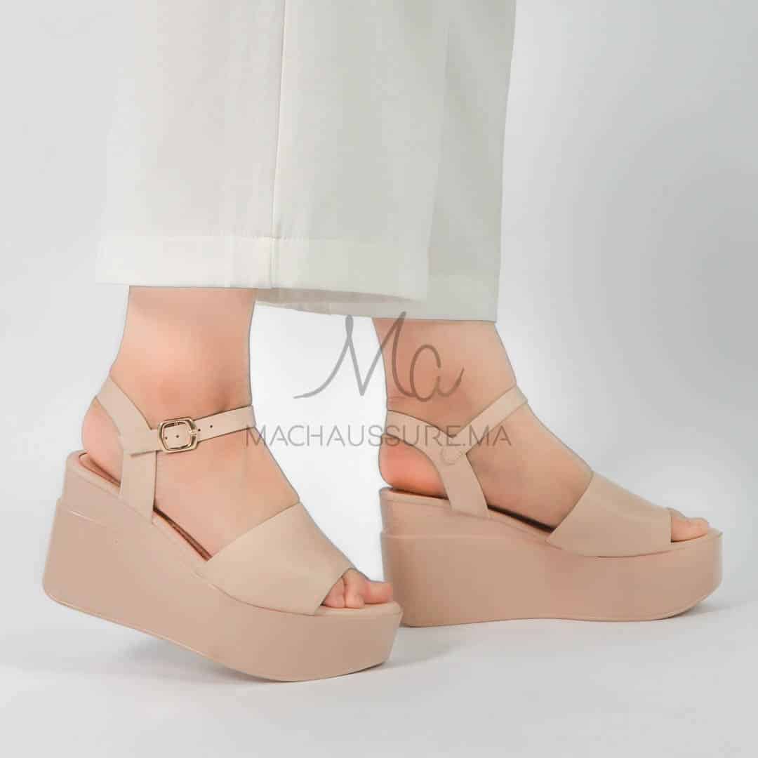 Spinelle - Sandales compensées en Beige.