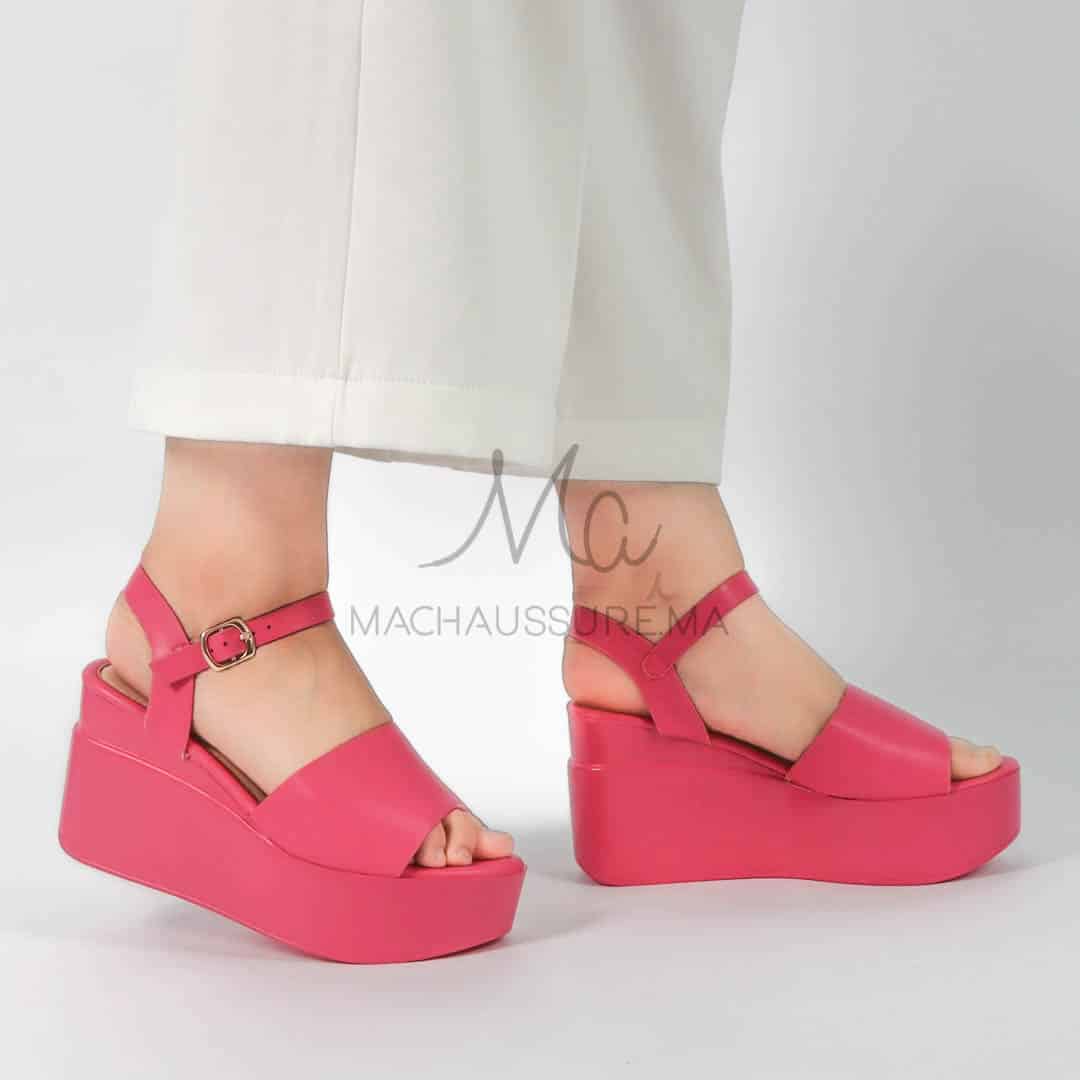 Spinelle - Sandales compensées en Fuchsia.
