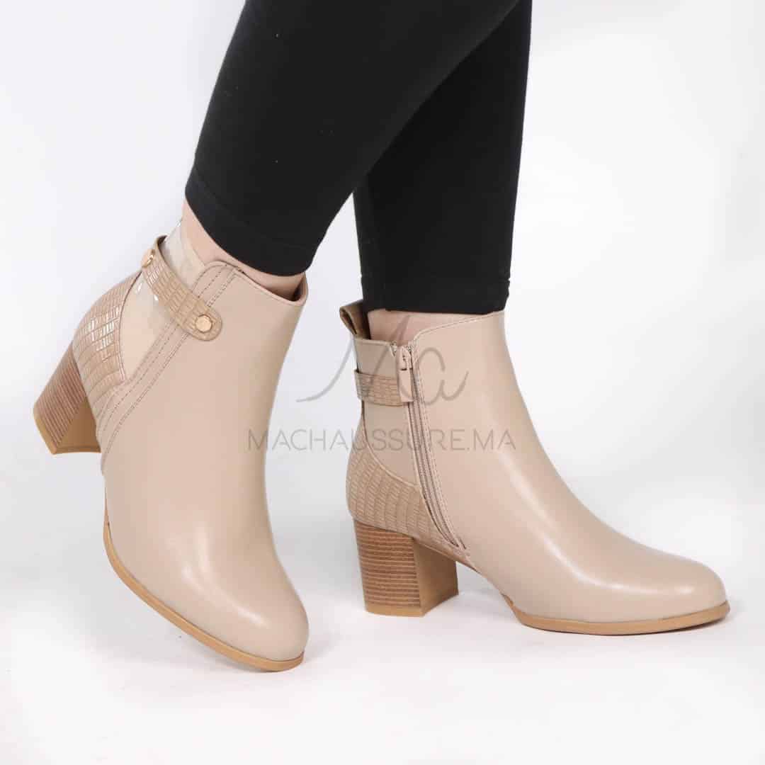 Reine – Bottines à talon en Kaki.