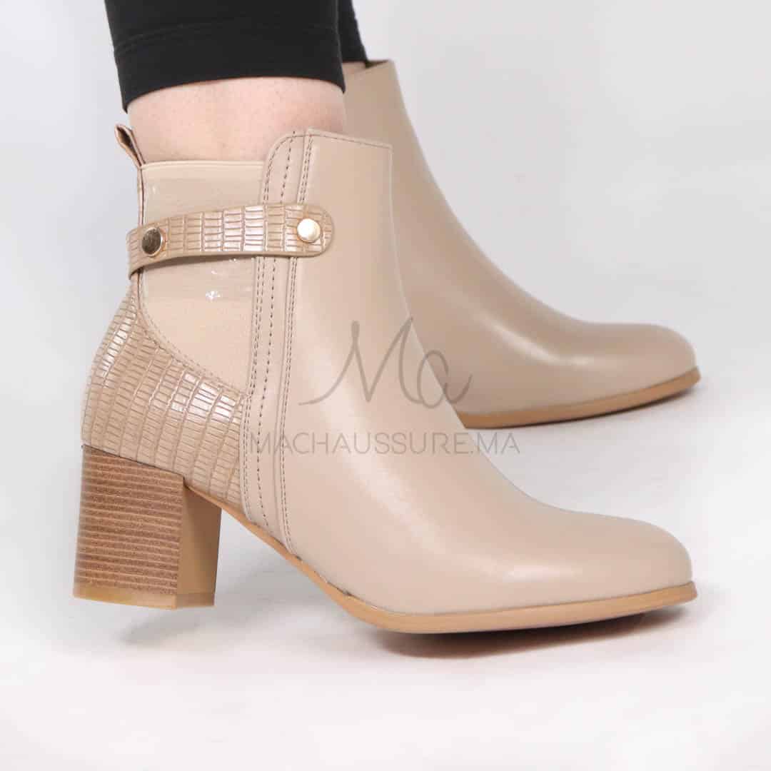 Reine – Bottines à talon en Kaki.