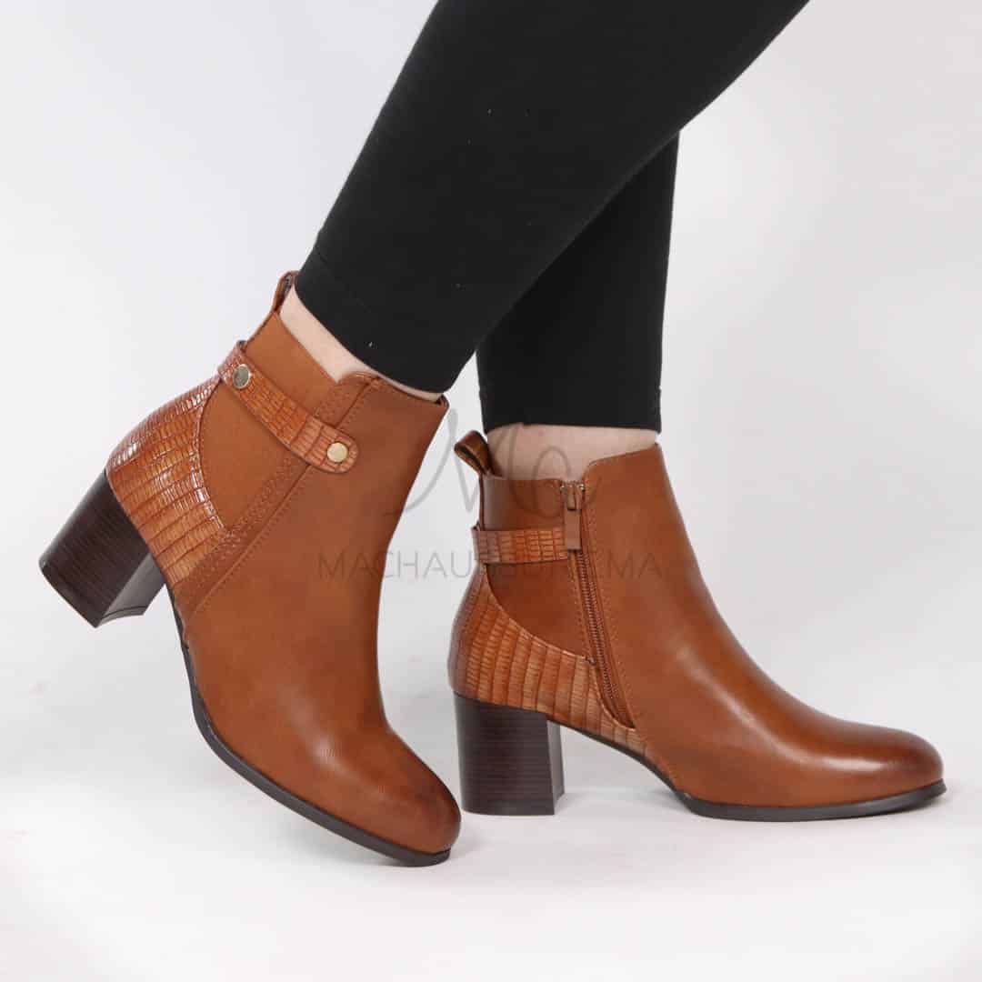 Reine – Bottines à talon en Tabac.