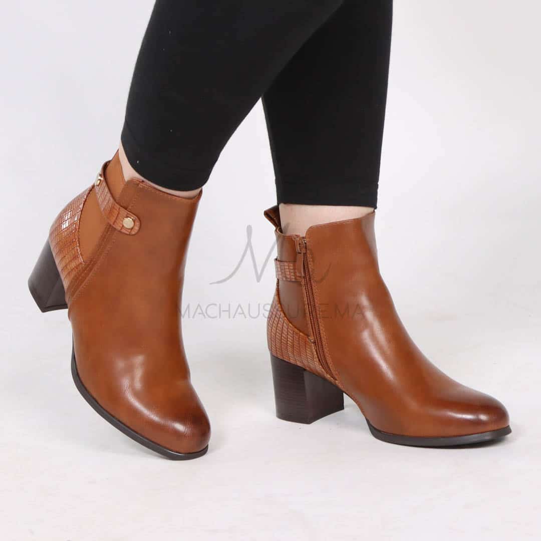 Reine – Bottines à talon en Tabac.