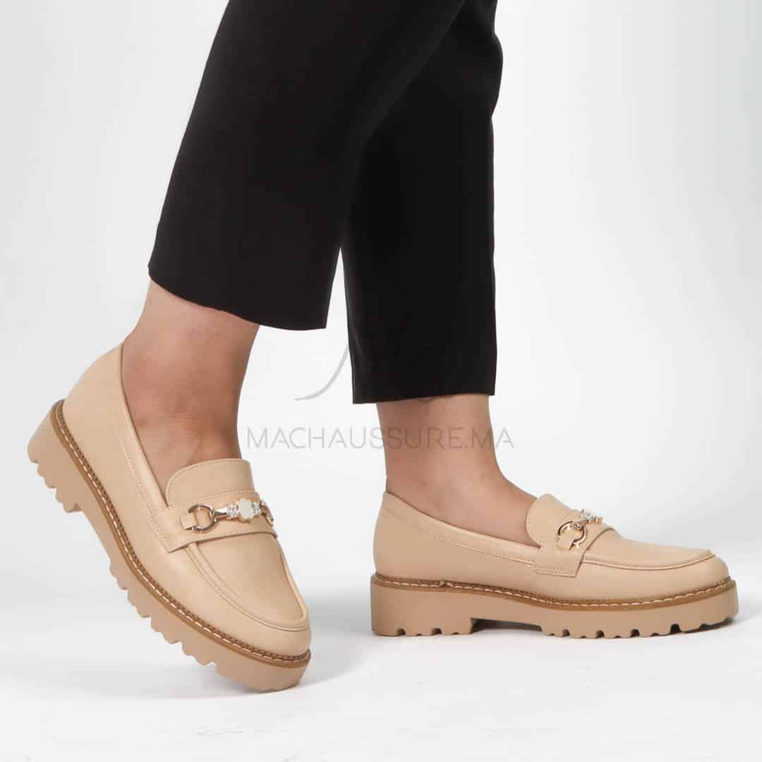Antonia – Derbies Femmes Confortables en Beige.
