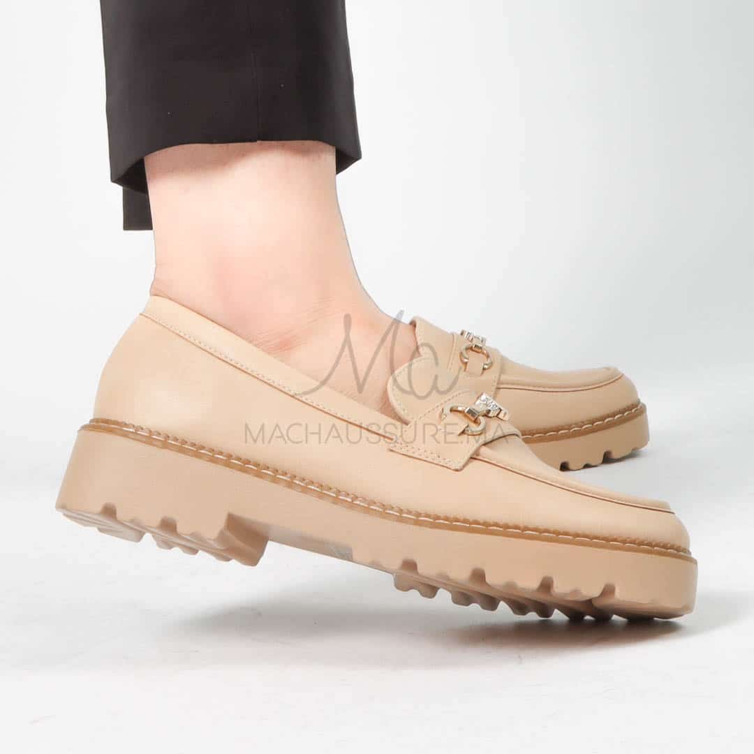 Antonia – Derbies Femmes Confortables en Beige.