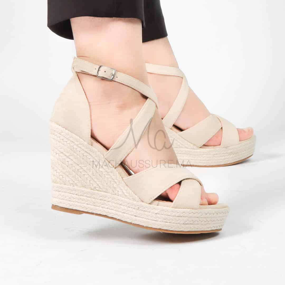 Jess– Sandales compensées en Beige.