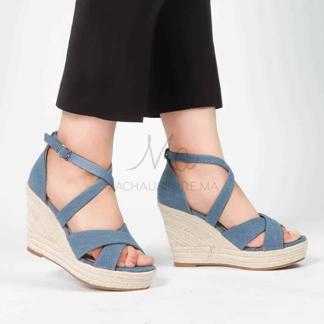 Jess– Sandales compensées en Bleu.