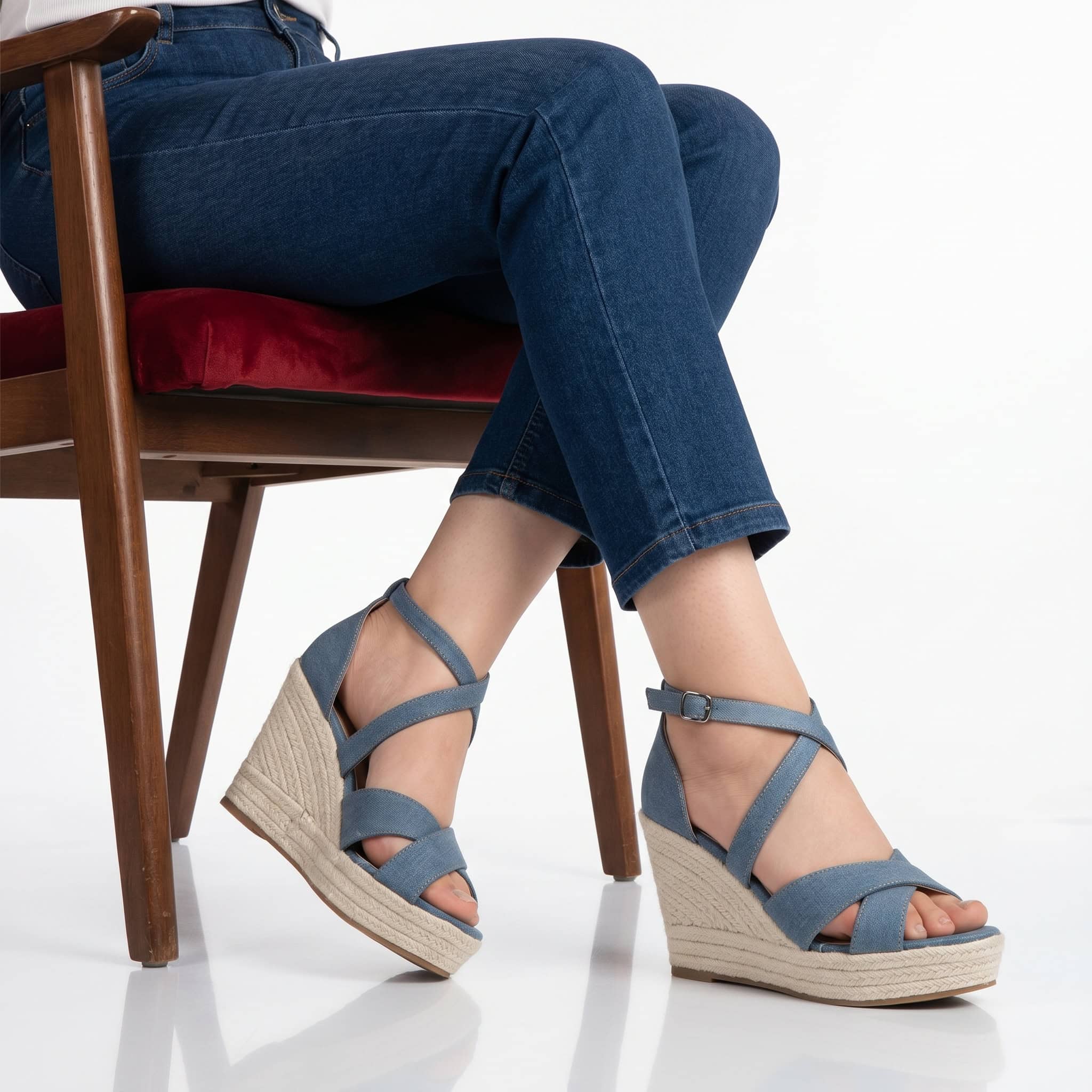 Jess– Sandales compensées en Bleu.