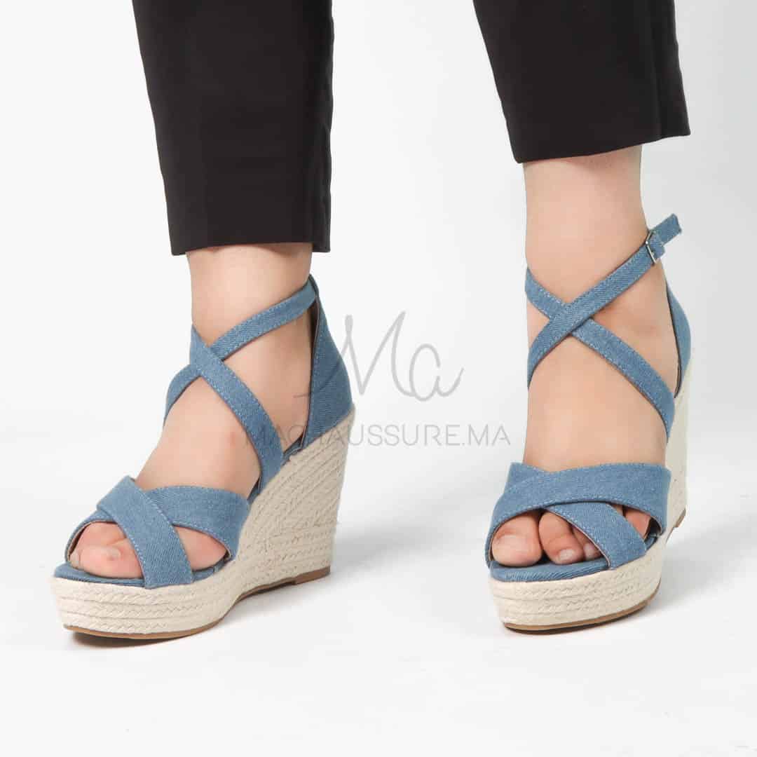 Jess– Sandales compensées en Bleu.