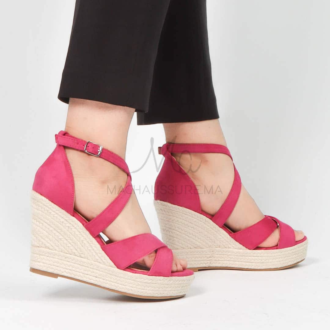 Jess– Sandales compensées en Fuchsia.
