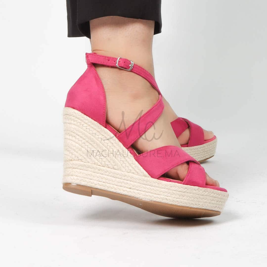 Jess– Sandales compensées en Fuchsia.