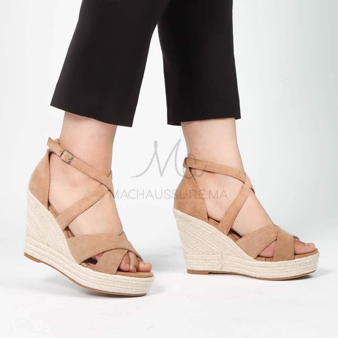 Jess– Sandales compensées en Kaki.