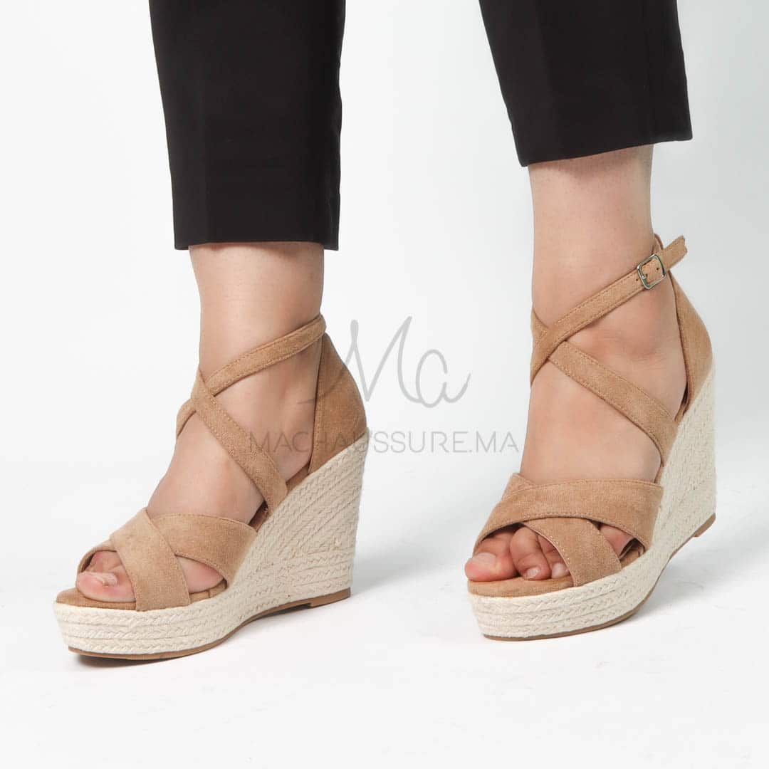 Jess– Sandales compensées en Kaki.