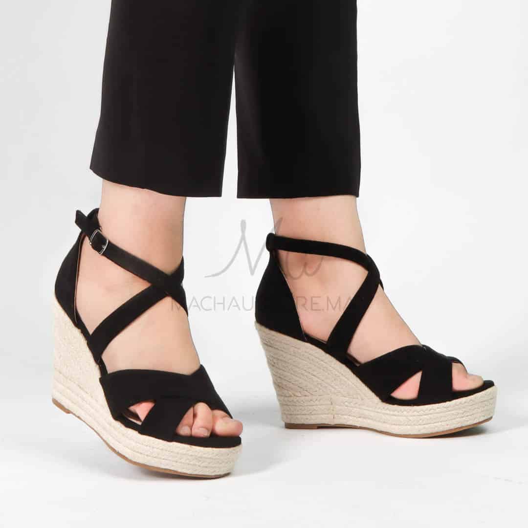 Jess– Sandales compensées en Noir.