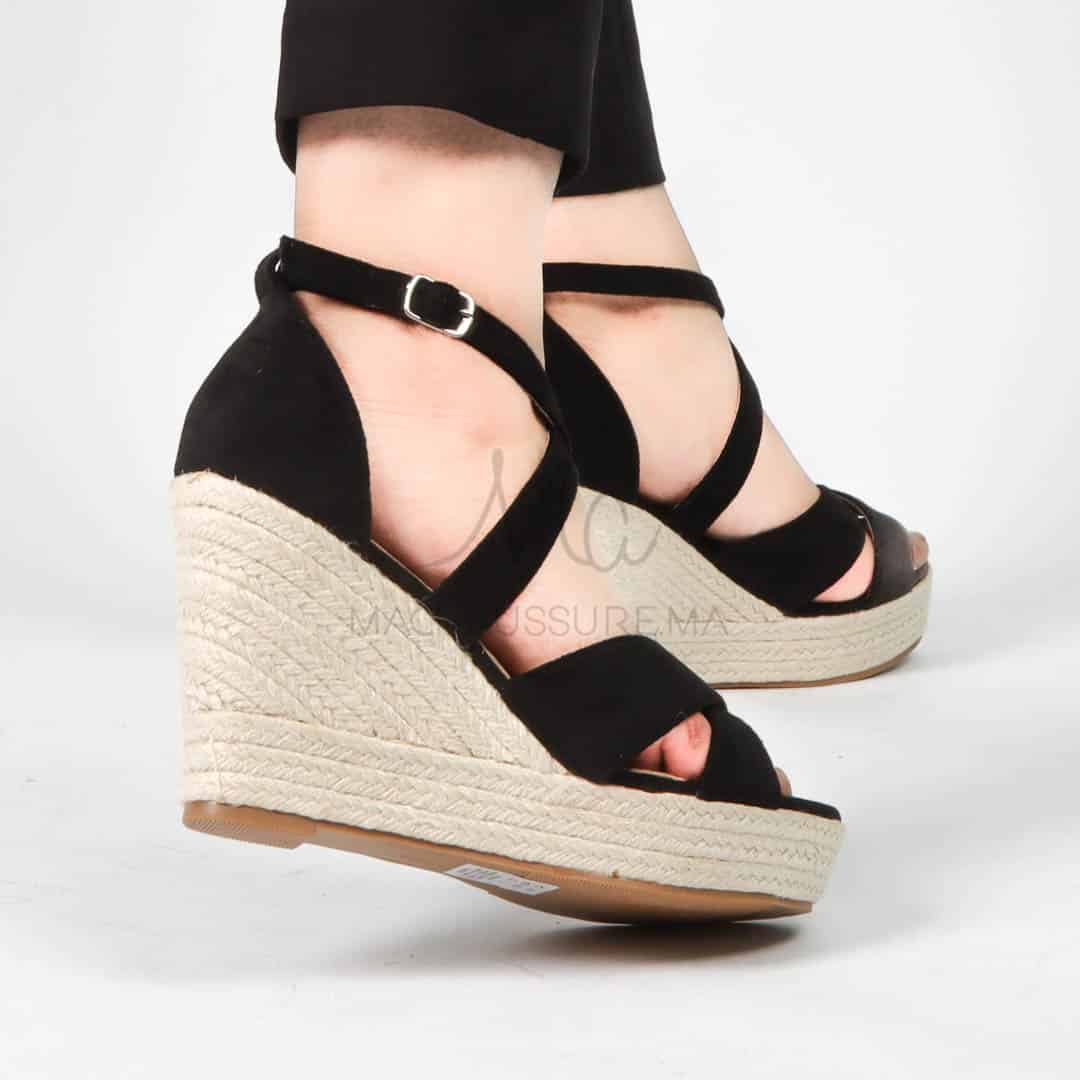 Jess– Sandales compensées en Noir.