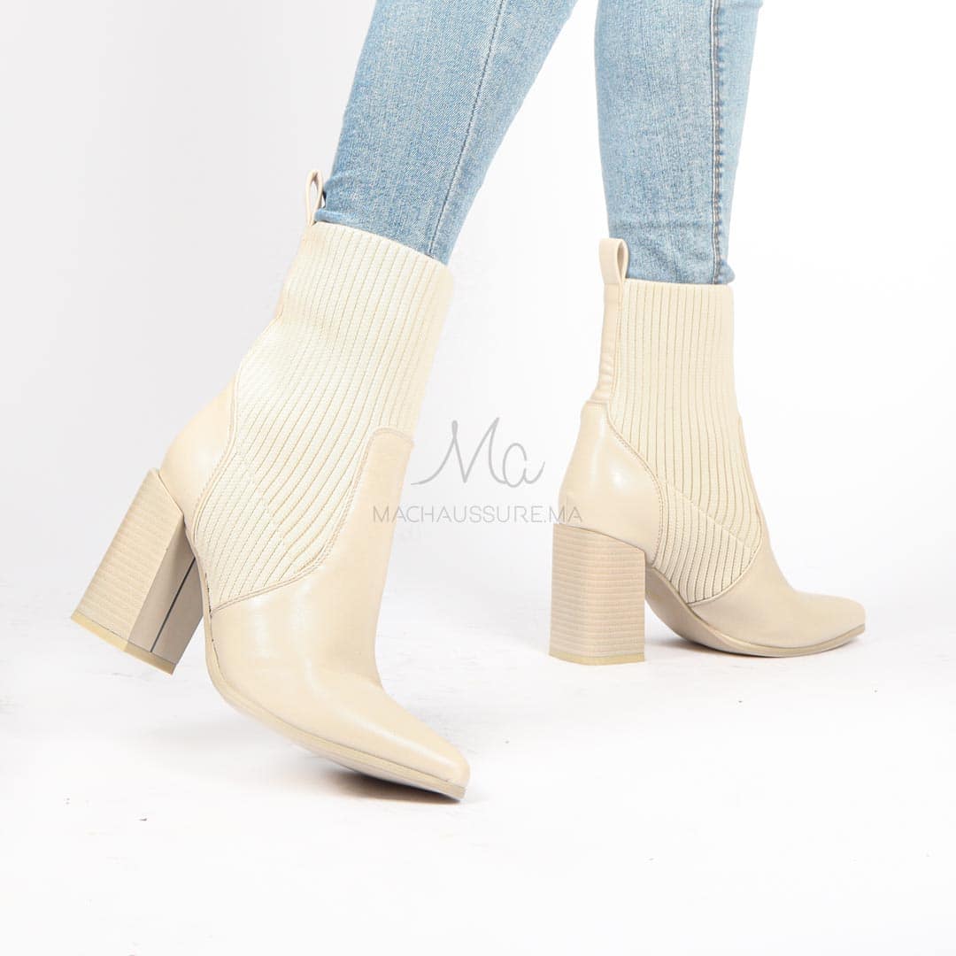 Joliby - Bottines à talon en Beige.