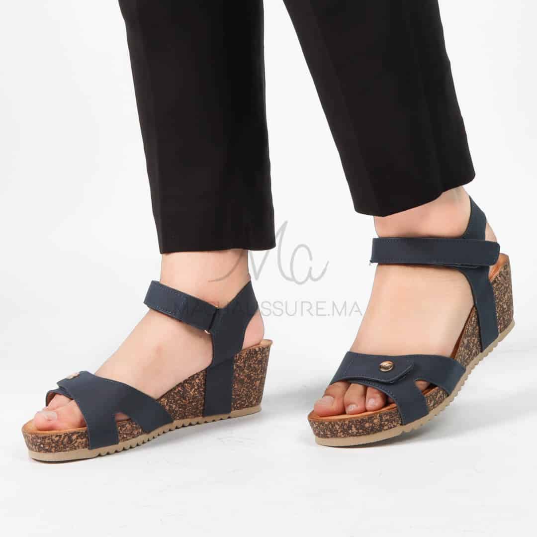 Kyda– Sandales compensées en Bleu.
