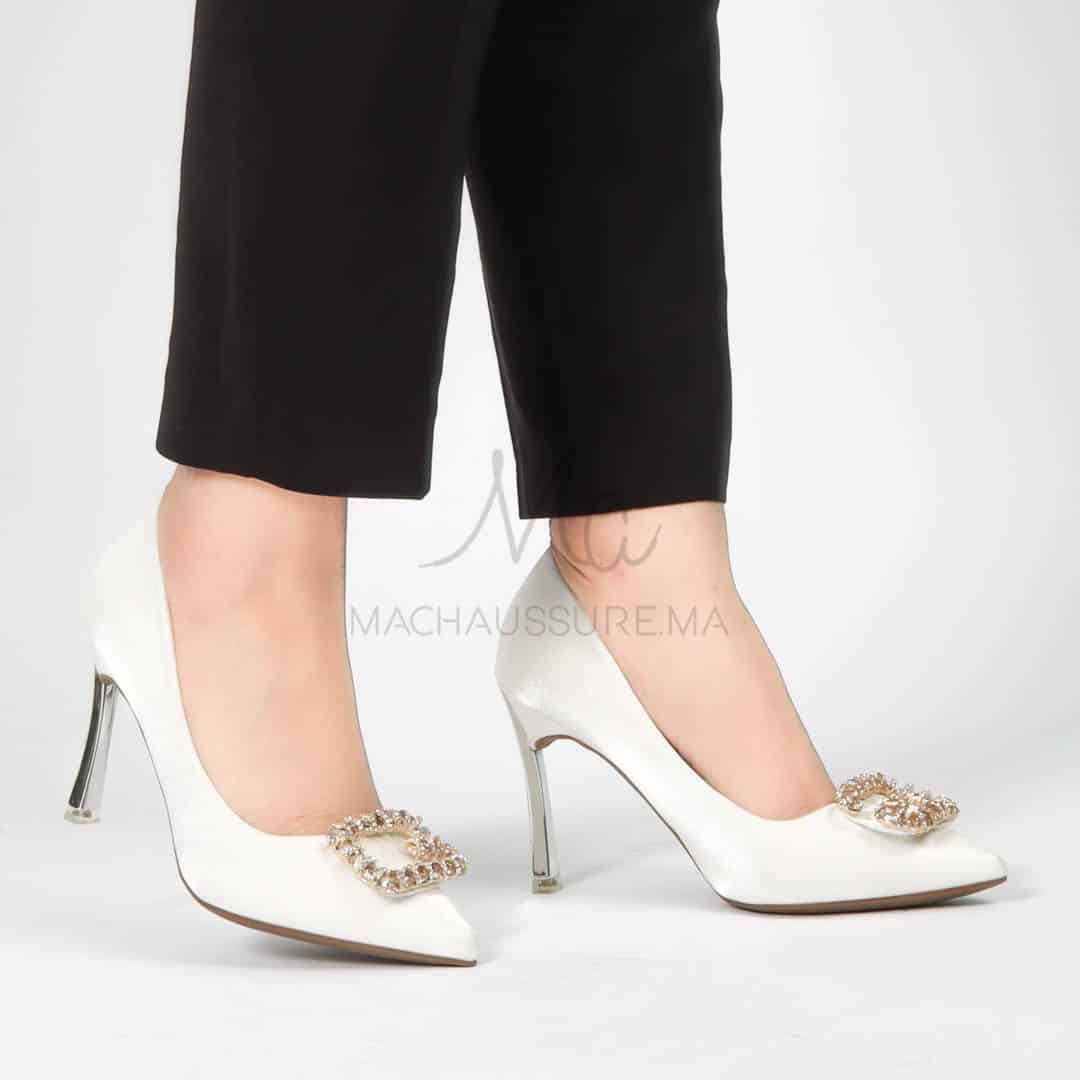 Alia - Escarpin à talon en Blanc.