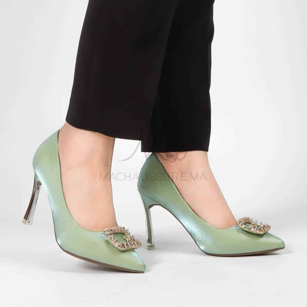 Alia - Escarpin à talon en Vert.