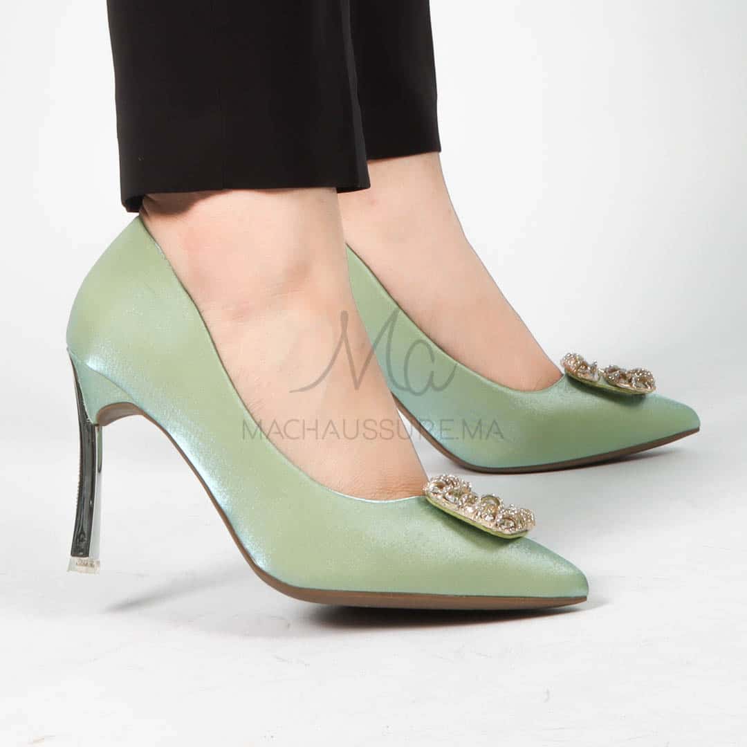 Alia - Escarpin à talon en Vert.