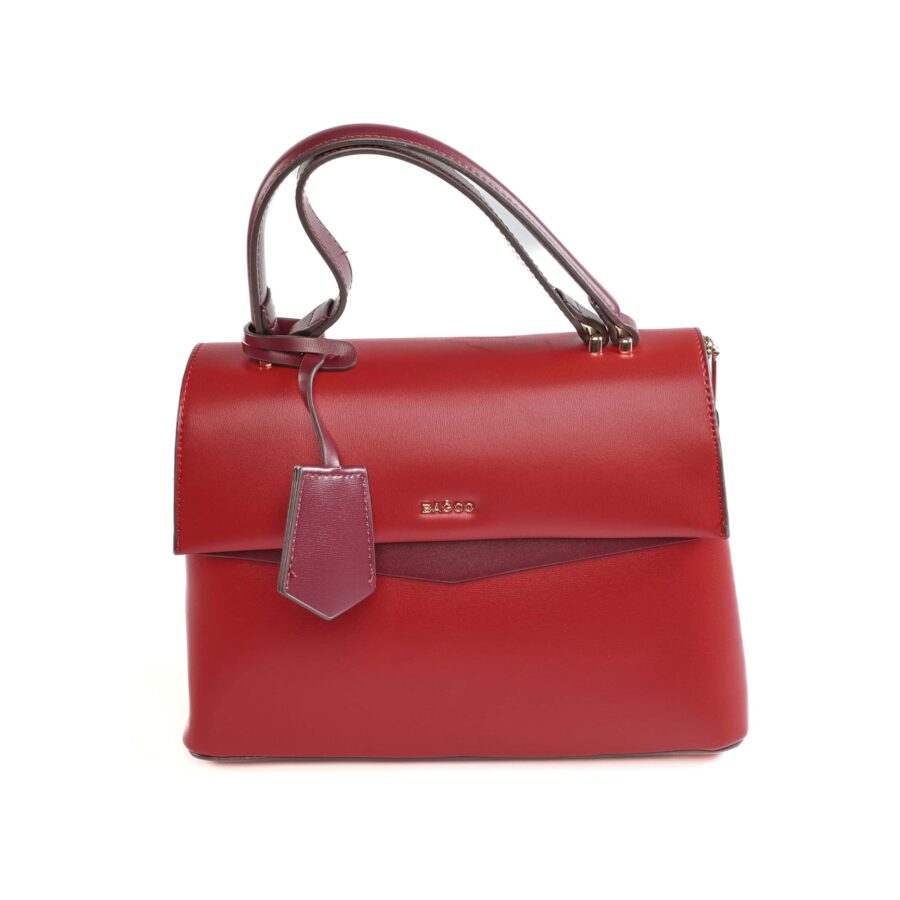 Sac à main rouge en cuir avec poignée élégante, idéal pour accessoires et style chic..