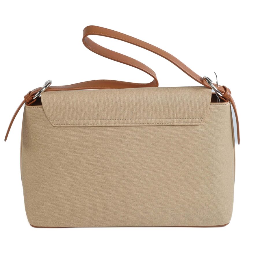 Sac à main beige élégant avec bandoulière en cuir, parfait pour un style chic et pratique..