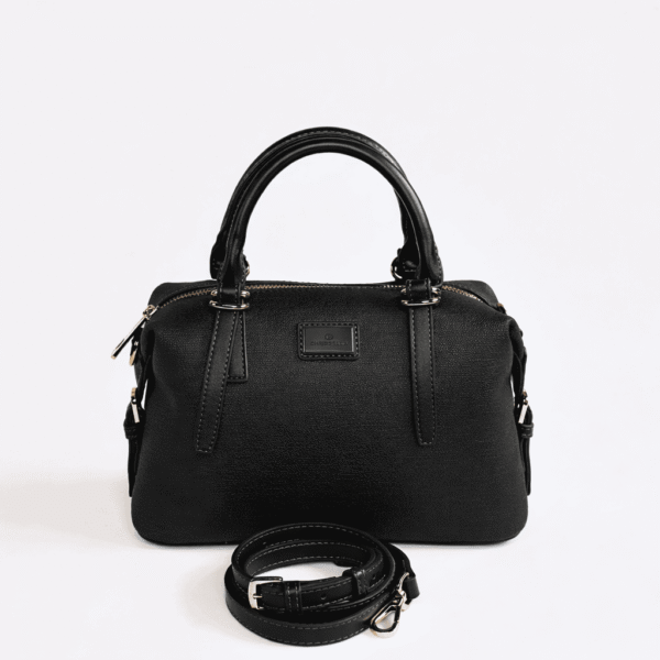 Sac à main en cuir noir avec poignée et bandoulière amovible, élégant et pratique, idéal pour un sty..