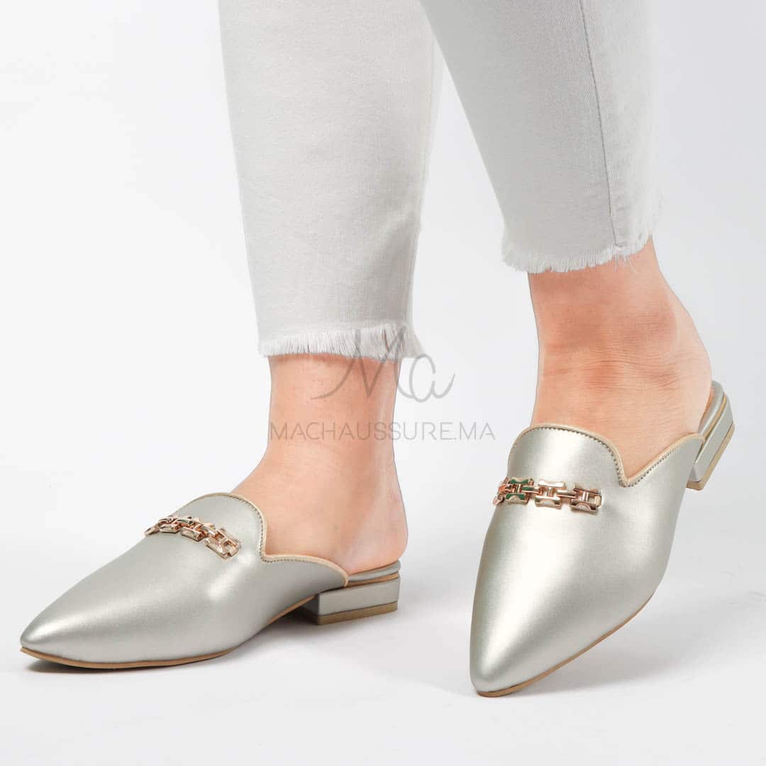 ANJA – Mules Femmes en Argenté.