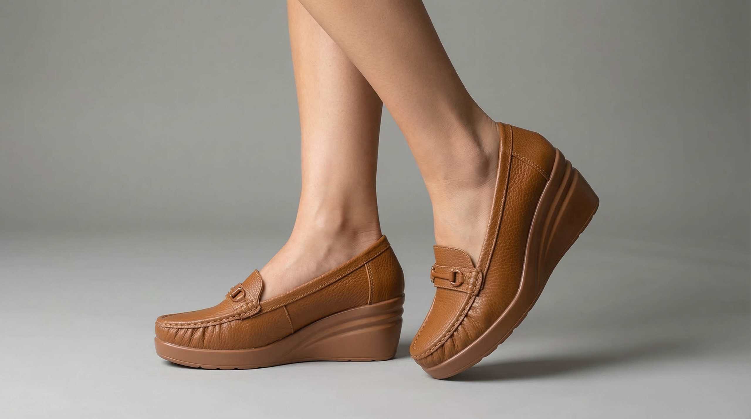 Nova – Mocassins compensées en Tabac.