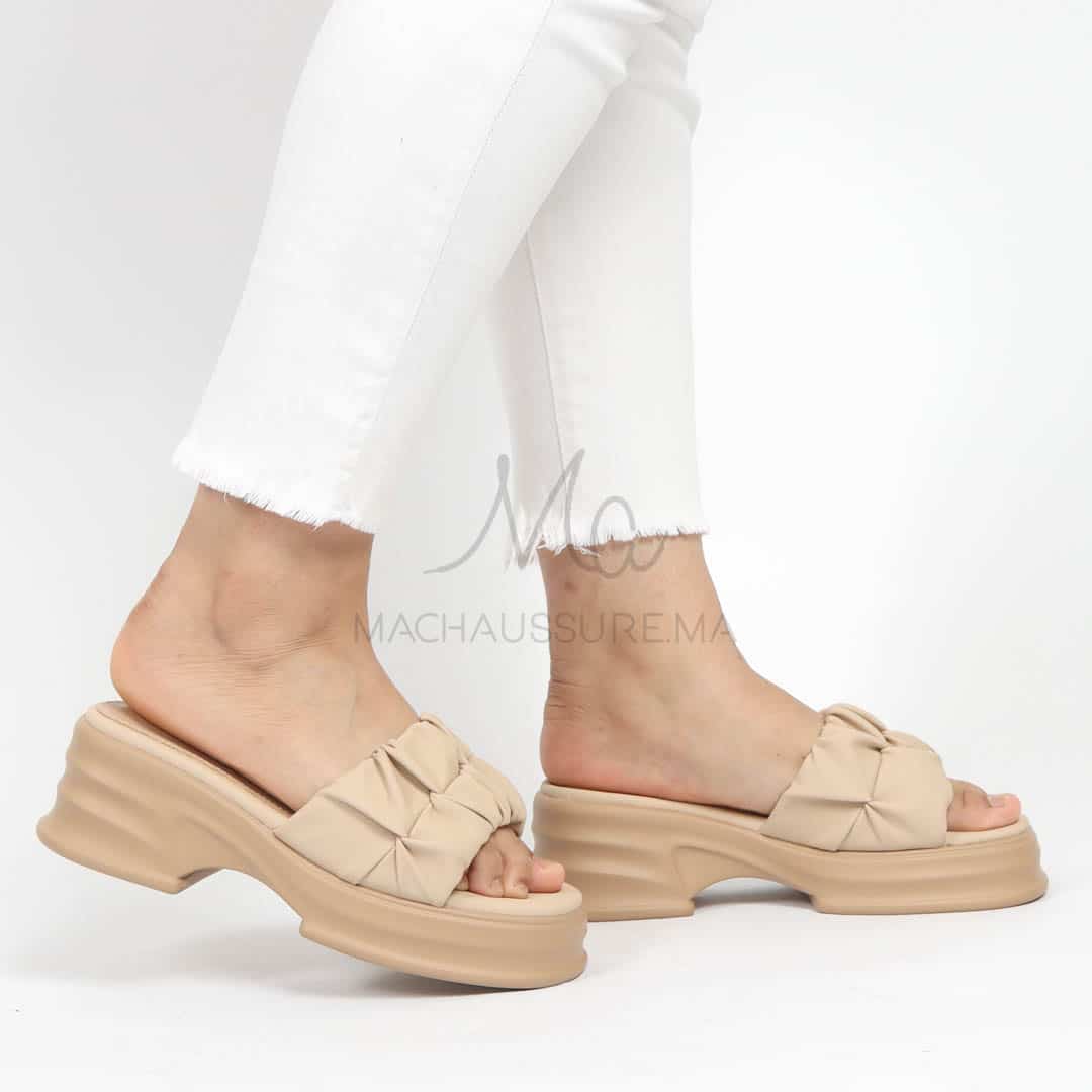 Java – Sandales compensées en Kaki.